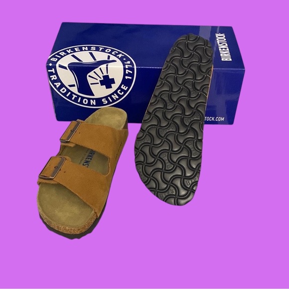 Birkenstock Shoes - Birkenstock Arizona Mink Narrow Sandals with Black Sole